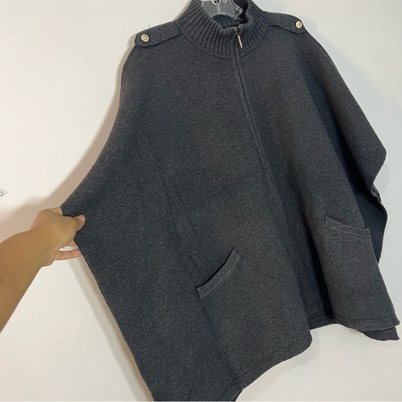 WHBM Dark Neutral Zip Up Cardigan Sweater Knit Cape Lagenlook Scandi Cozy Small - Picture 15 of 17